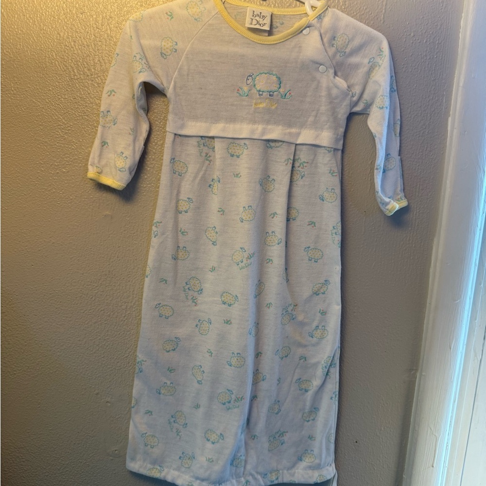 Vintage Baby Dior Layette Gown NB One Piece Yellow White Sheep 0-3